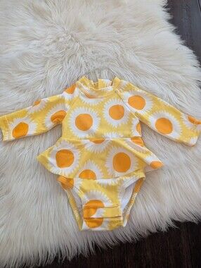 Hanna Andersson 0-3 Sunflower Sunburst Skirted One-Piece Rash guard Swimsuit